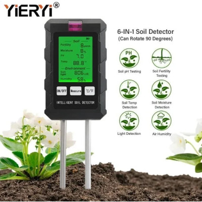 Аналізатор ґрунту 6 в 1 YiERYI YR371 (pH, температура, засолоність, вологість ґрунту та повітря)